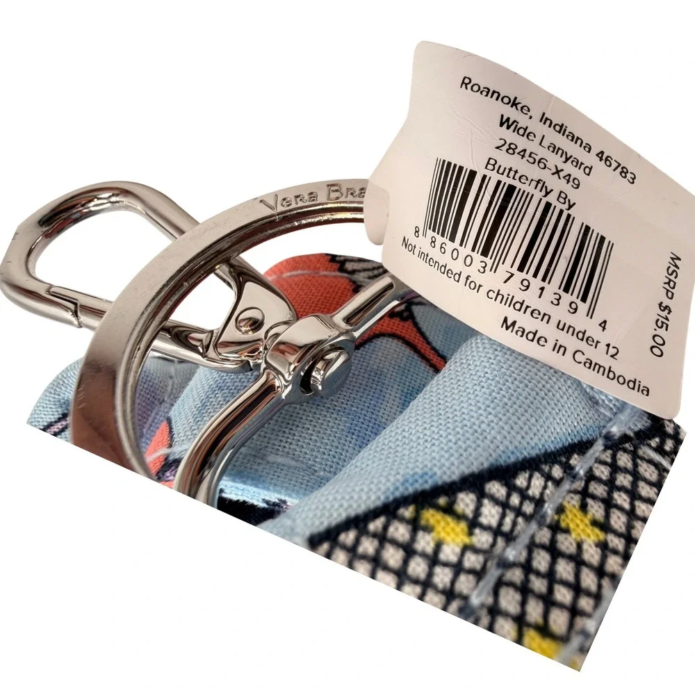Vera Bradley Wide Lanyard Butterfly By Blue Floral Keychain Preppy Gift School